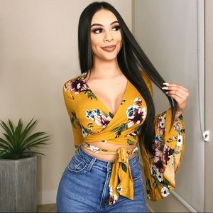 Ootdfash floral front tie top